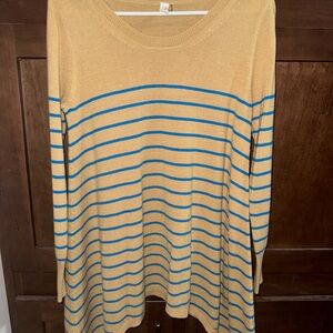 Striped Tan and Blue Women's Sweater